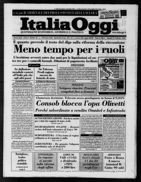 Italia oggi : quotidiano di economia finanza e politica